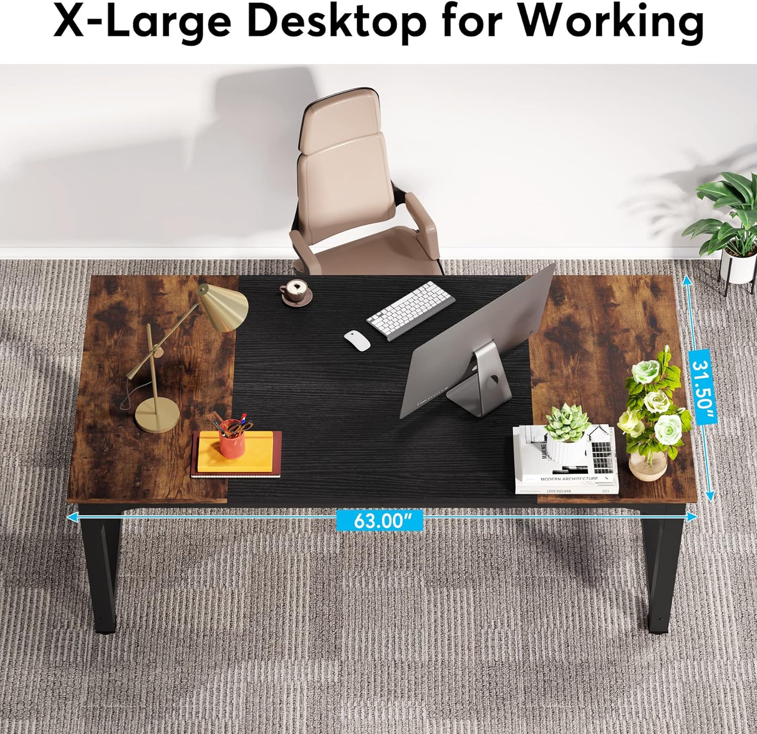 Detalle de LITTLE TREE Executive Office Desk, 31.5-Inch-Wide Desktop, Brown and Black