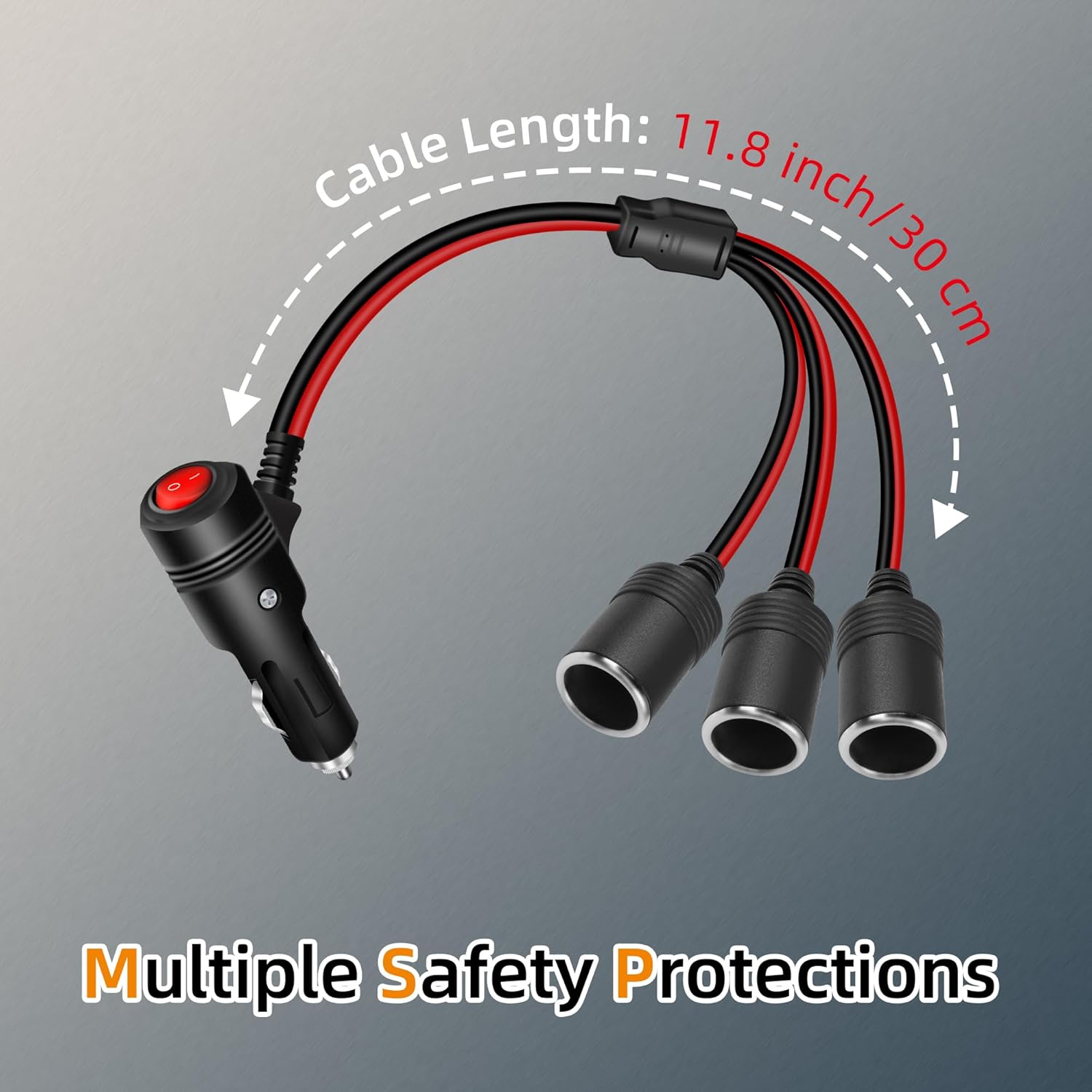 Thumbnail 6 de RIIEYOCA 12v/24v Car Lighter Splitter with On/Off Switch — 1 Male to 3 Female Sockets (30cm)
