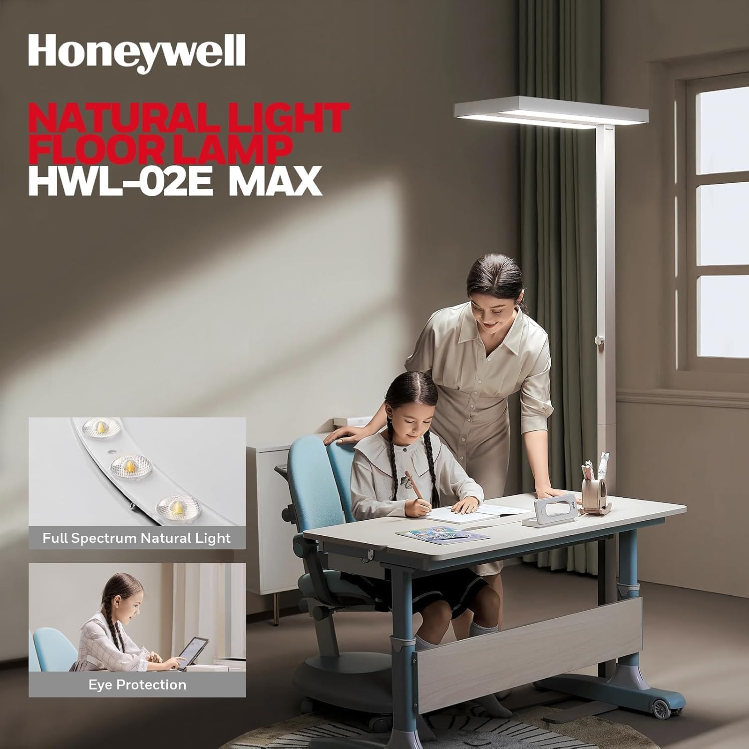 Detalle de Honeywell 155W LED Floor Lamp - 02E MAX Sunturalux Eye-Care Tall Standing Light