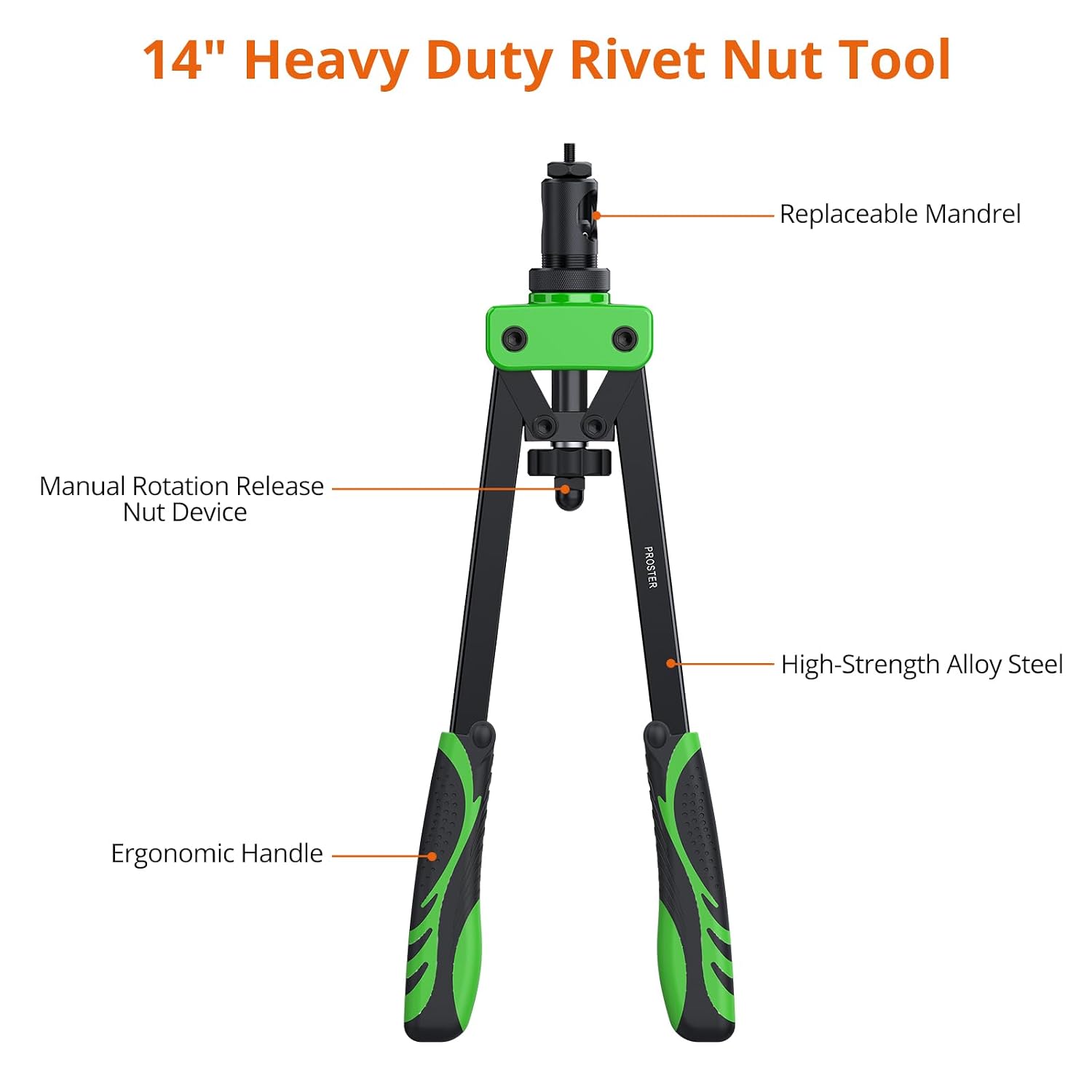 Thumbnail 6 de Proster 14" Heavy Duty Rivet Nut Gun Kit, 6 Mandrels and 150 Nuts