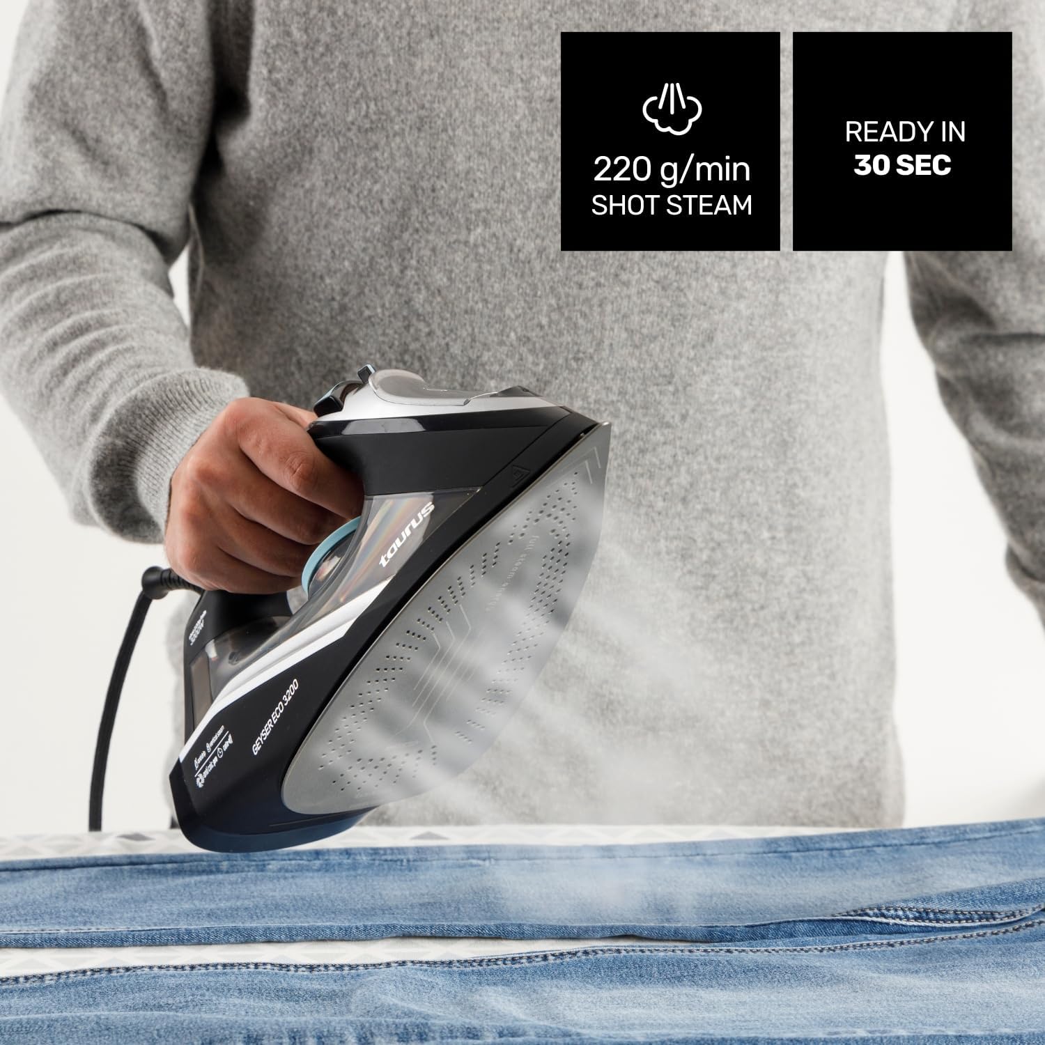 Detalle de Taurus Plancha de Vapor Geyser Eco 3200: potencia y precisión para un planchado eficiente