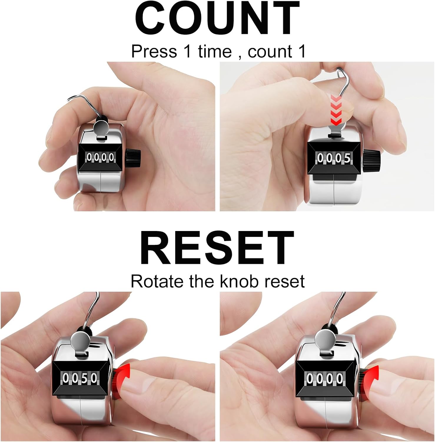 Thumbnail 1 de Decymis counter 003 Metal Hand Tally Counter, 4-Digit, 2-Pack