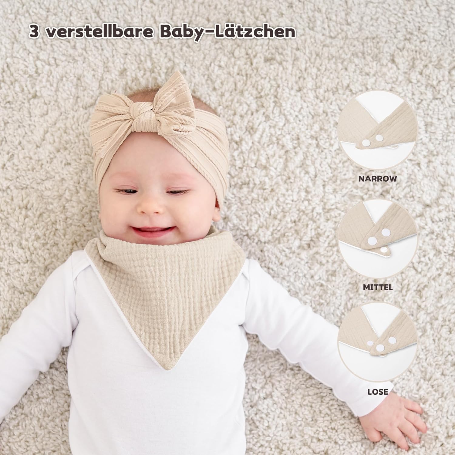 Detalle de Susurration Bébé Bavoirs en Mousseline Bandana – Lot de 6, absorbants et réglables (unisexe)