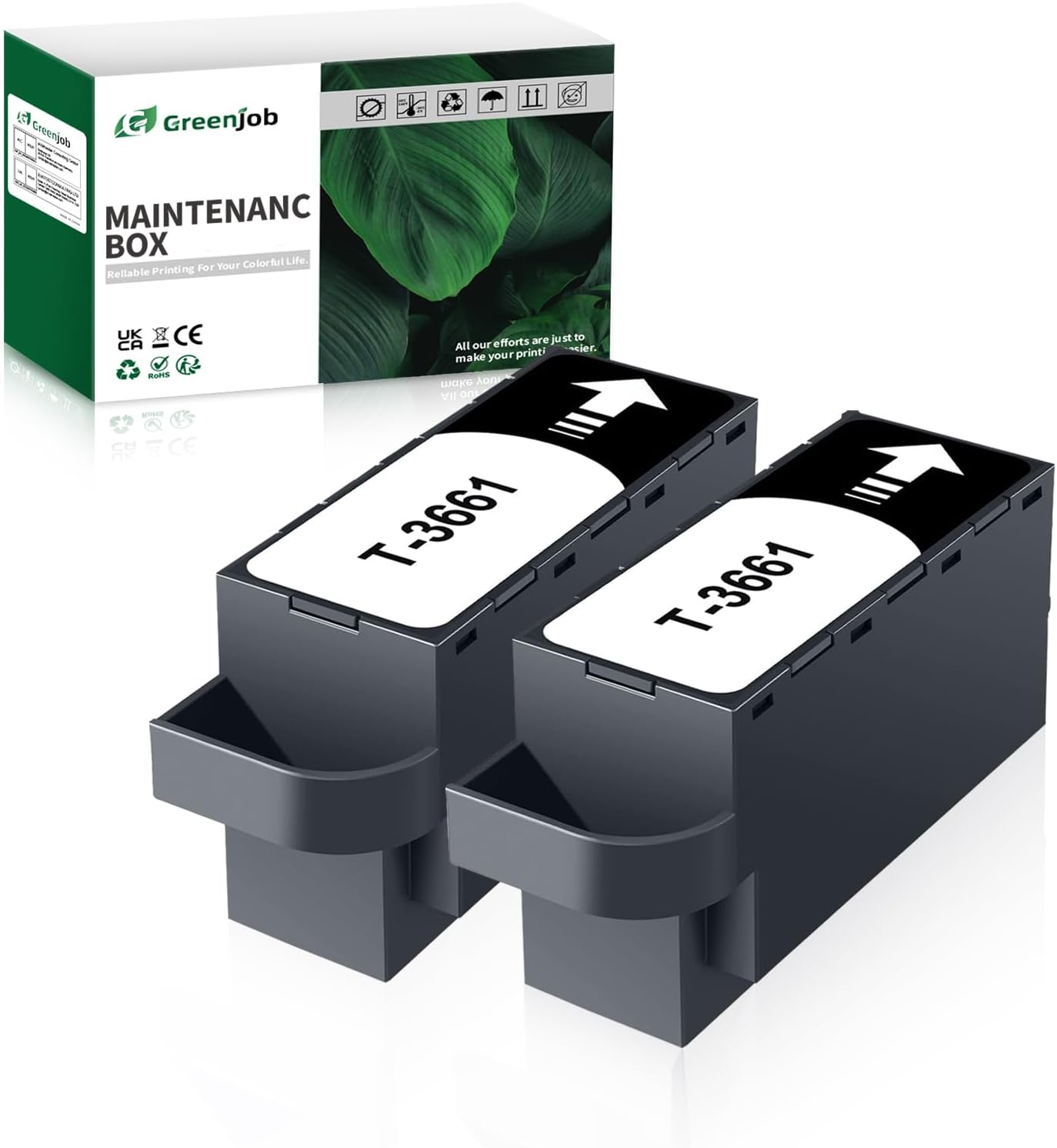 Greenjob T3661 Maintenance Box Replacement for Epson: 2-Pack with Newest Chip
