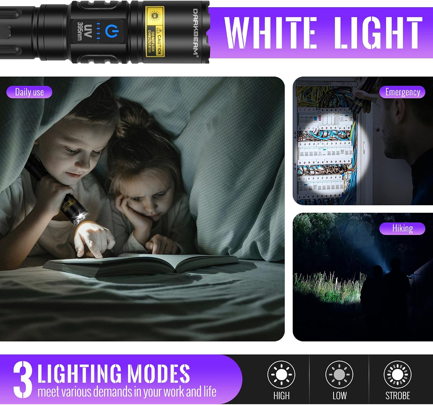 Detalle 1 de DARKBEAM A900 LED- en UV-zaklamp, 395 nm, USB-C-oplaadbaar, set van 2