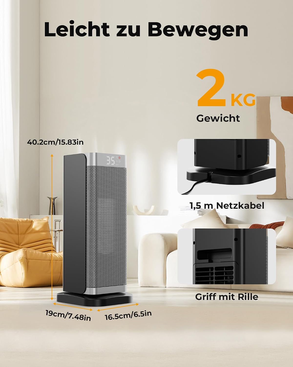 Thumbnail 6 de Fitabok Heizlüfter Energiesparend 2000W – kompakt, leise und sicher mit Fernbedienung
