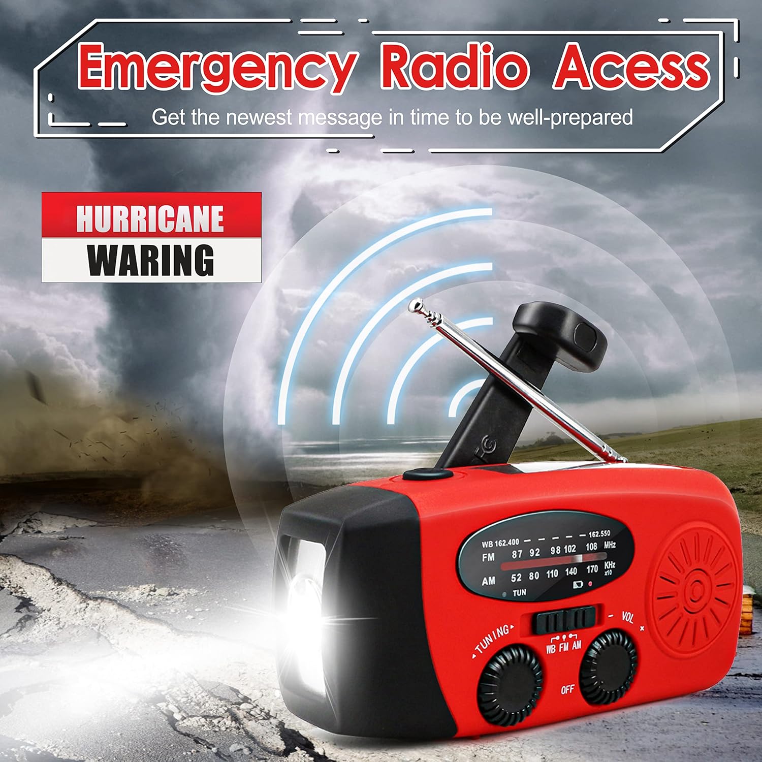 Detalle de RunningSnail Emergency Hand Crank Radio with LED Flashlight, AM/FM NOAA Weather Radio & 2000mAh Power Bank