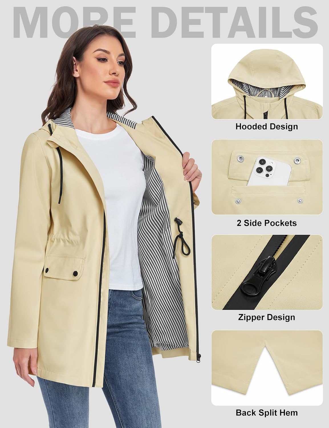 Detalle de Yuson Girl Women's Lightweight Windbreaker Coat: Practical Transition Jacket