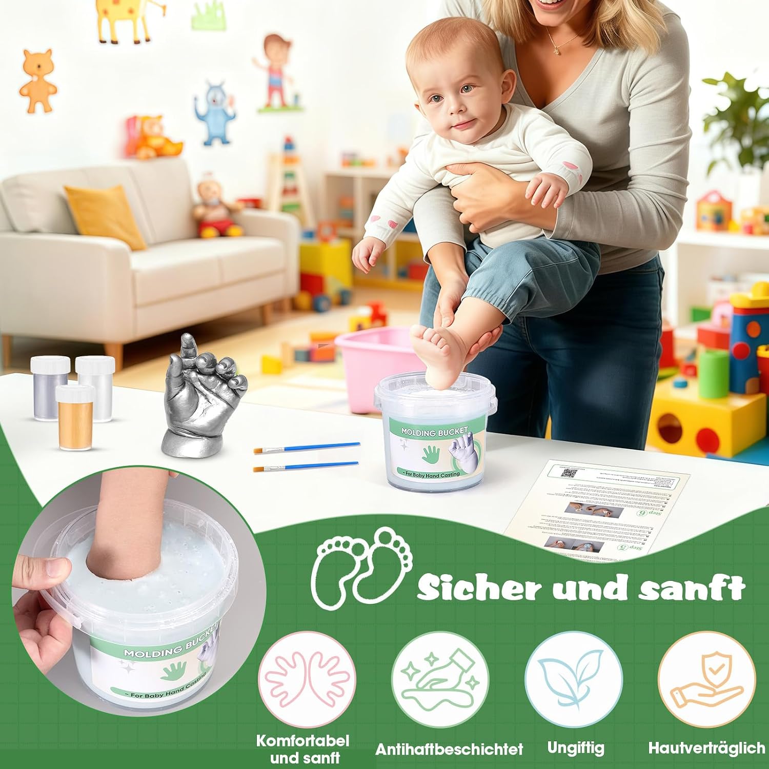 Thumbnail 5 de TOGOU2S Gipsabdruck Baby Hand und Fuß –4 Abdrücke, ungiftig, 3D-Souvenir