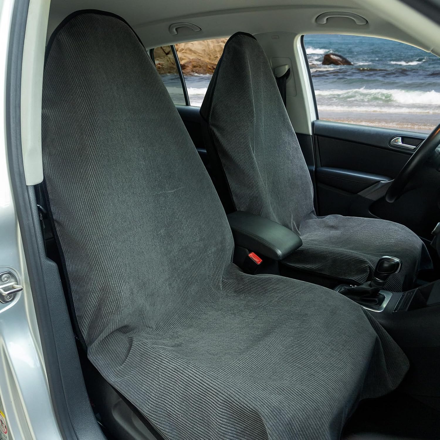 Detalle de Leader Accessories universeller Autoschonbezug aus weicher Kord, 3-lagig, wasserdicht, rutschfeste Unterseite, Grau