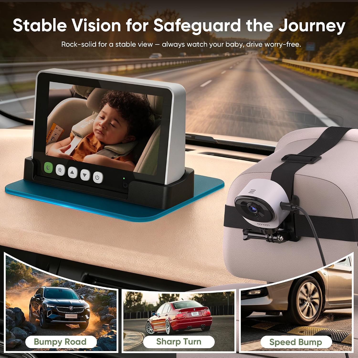 Detalle 1 de bonoch BCM01 5-Inch 1440p Baby Car Camera with 360° Rotating View