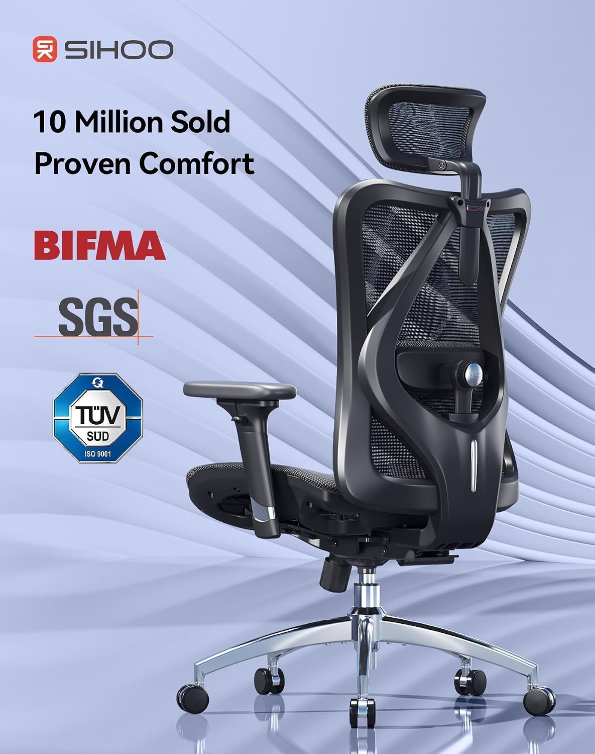 Detalle de SIHOO M57: sedia ergonomica da ufficio con rete traspirante, supporto lombare e regolazioni 3D
