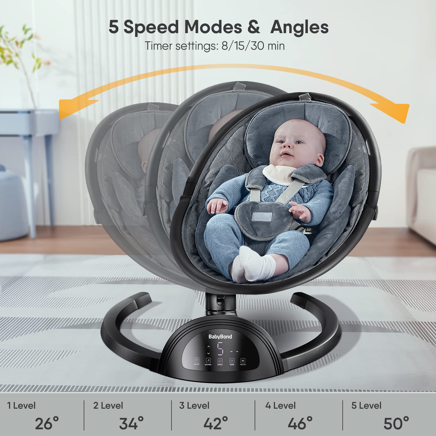 Thumbnail 1 de BabyBond Infant Swing with Bluetooth, 3 Seat Positions and 5-Point Harness