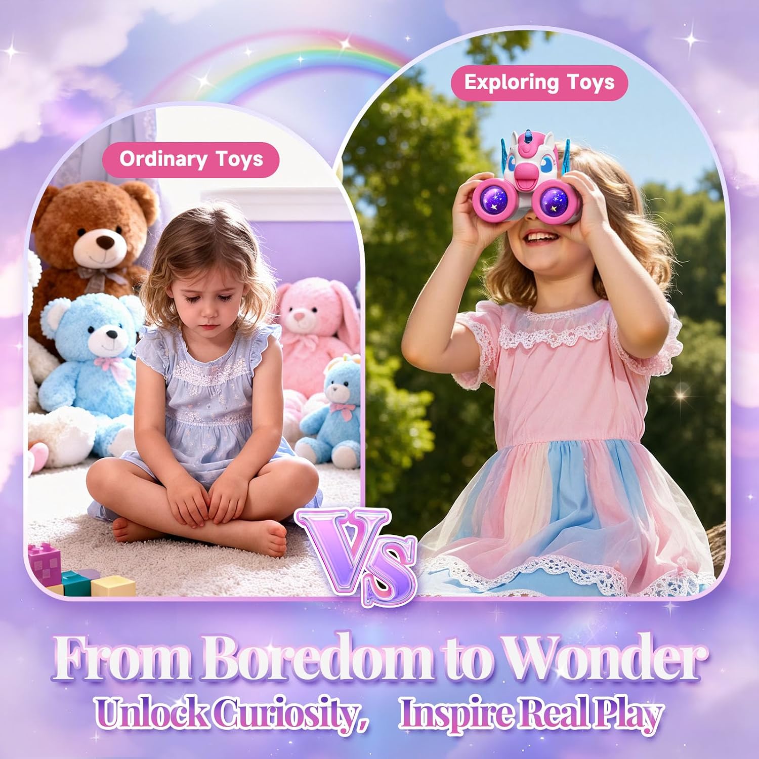 Detalle de Unicorn kids binoculars (ages 3–12) with heart & wings design and bird-watching guide