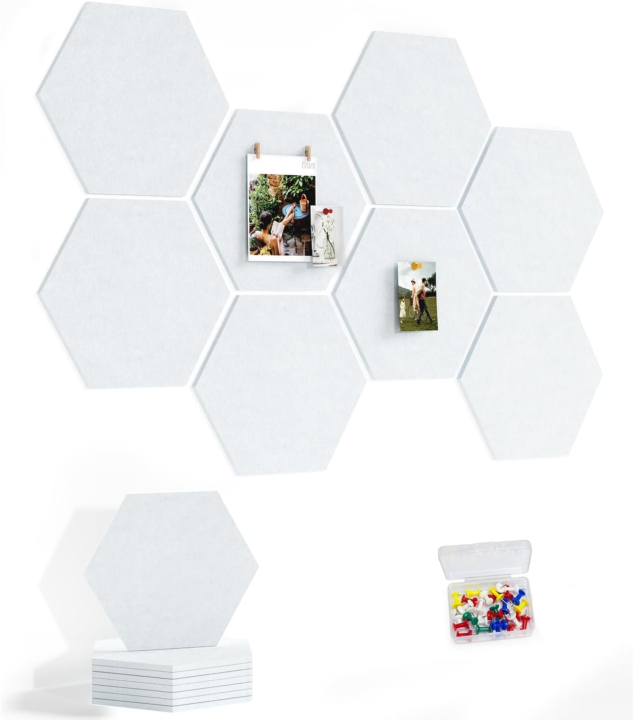Detalle de Uoisaiko 30cm Large Felt Hexagon Bulletin Board Set (Pack of 8) with 30 Push Pins