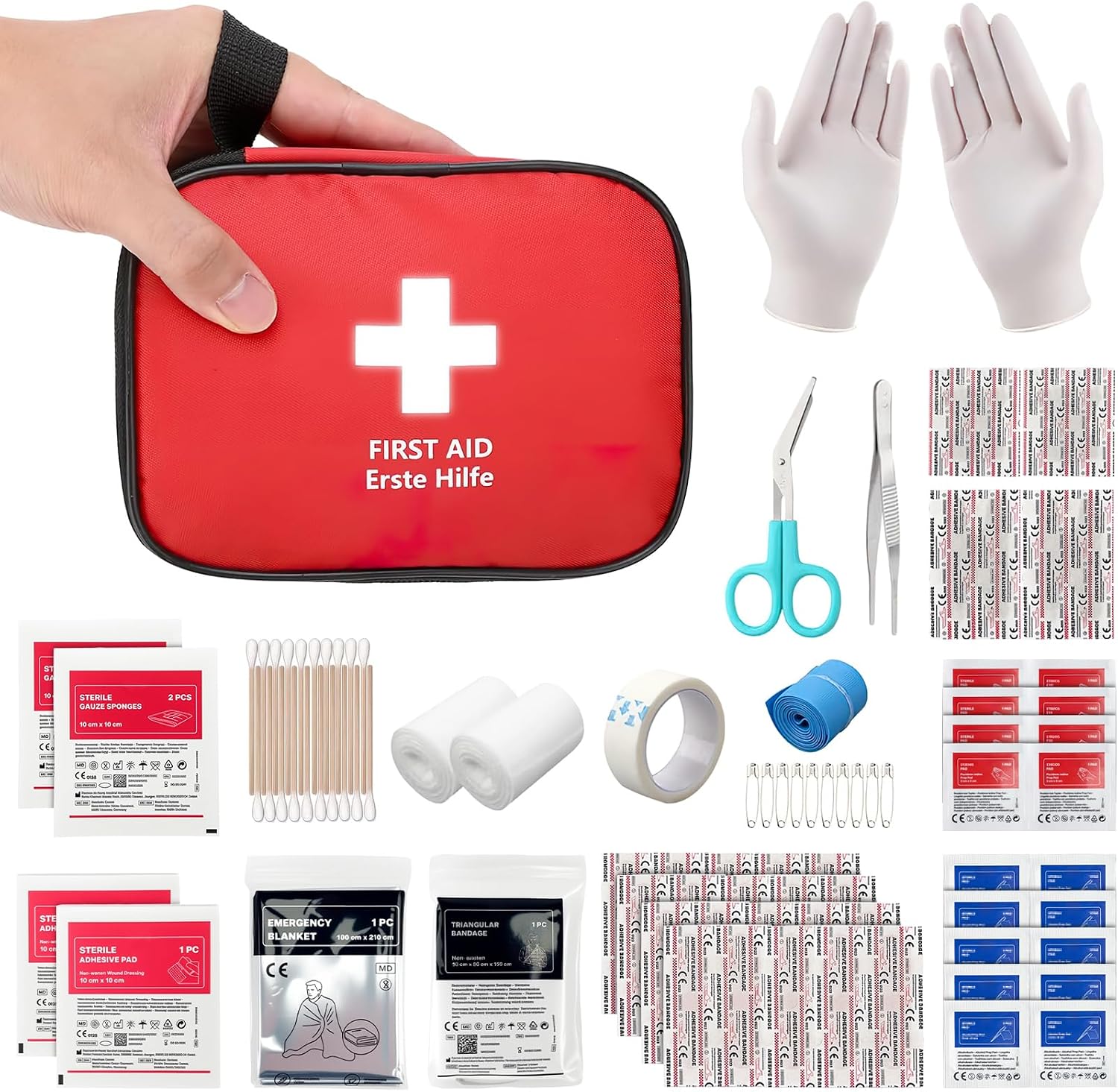 Detalle de HONYAO Mini EHBO-set 90-delig, compact nylon etui van 15 x 12 x 5 cm