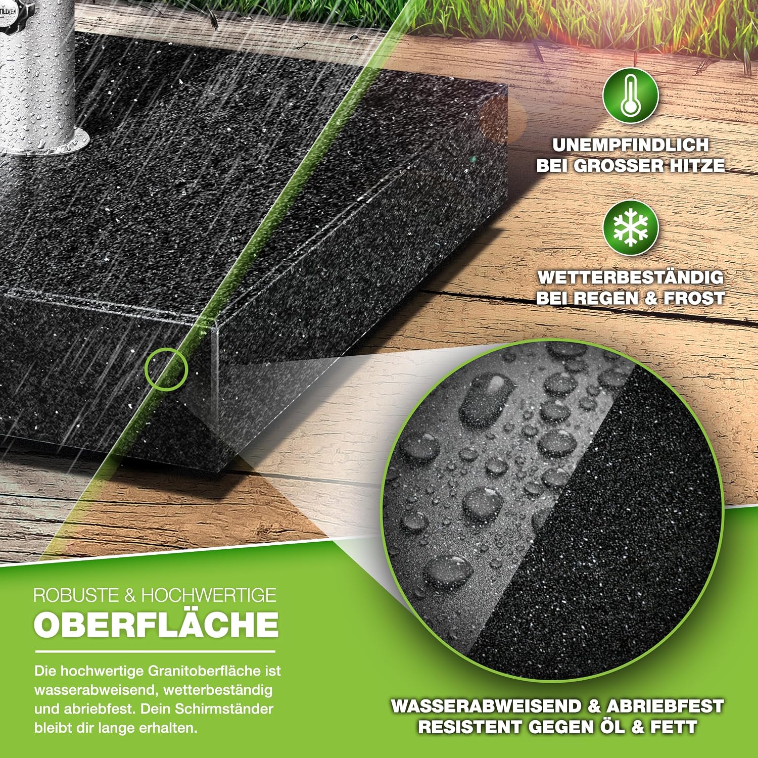 Detalle de tillvex TVGNSSD-006 granieten parasolvoet 27 kg met wielen