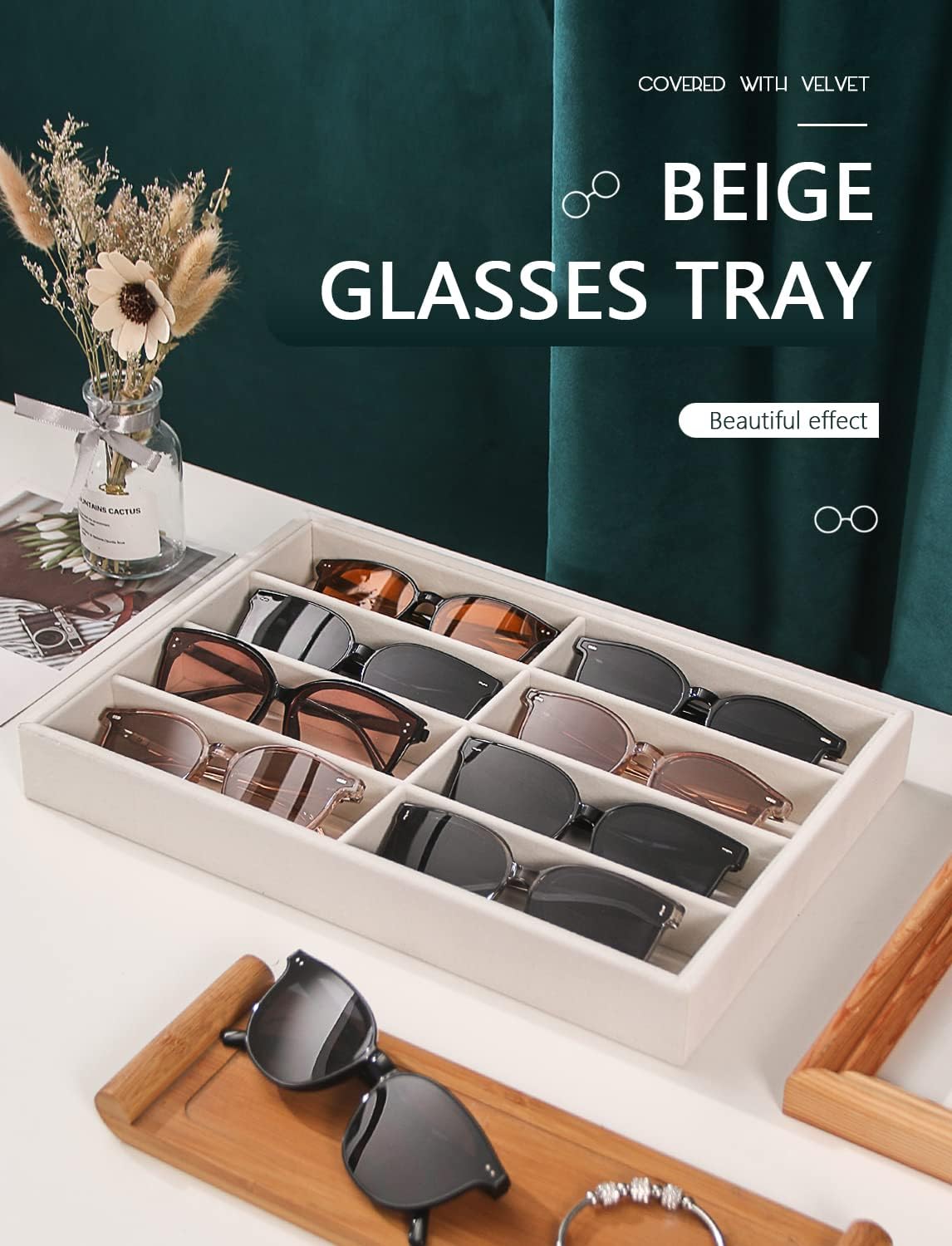 Thumbnail 4 de Coward Sunglass Organizer Beige Velvet, 8-Grid 🕶