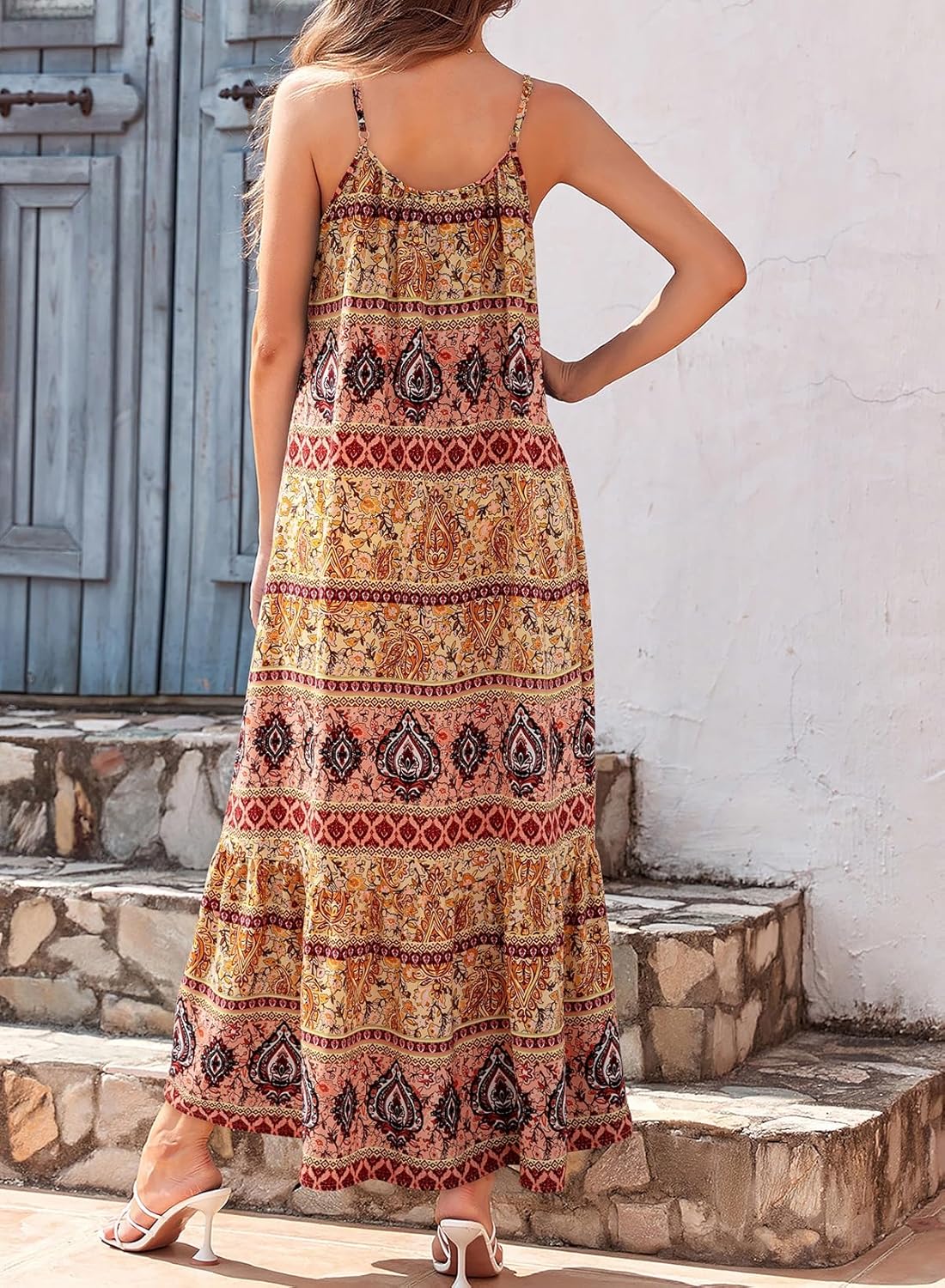 Thumbnail 5 de Dokotoo Women Summer Dresses 2026 Spaghetti Strap Scoop Neck Smocked Ruffle Flowy Boho Maxi Dress