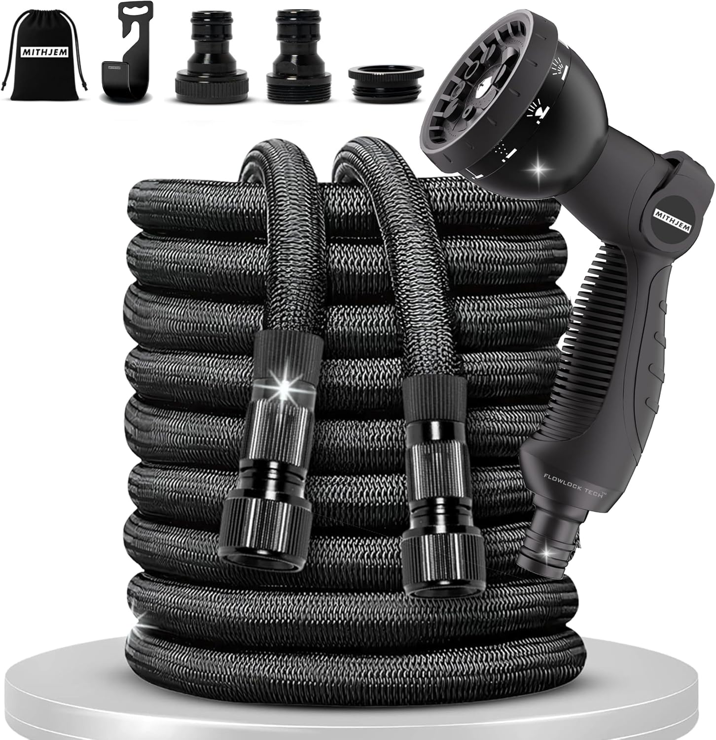 Detalle de Manguera Jardin 15m – MITHJEM Poliester 3750D Alta Densidad con Conectores Metalizados 1/2" y 3/4