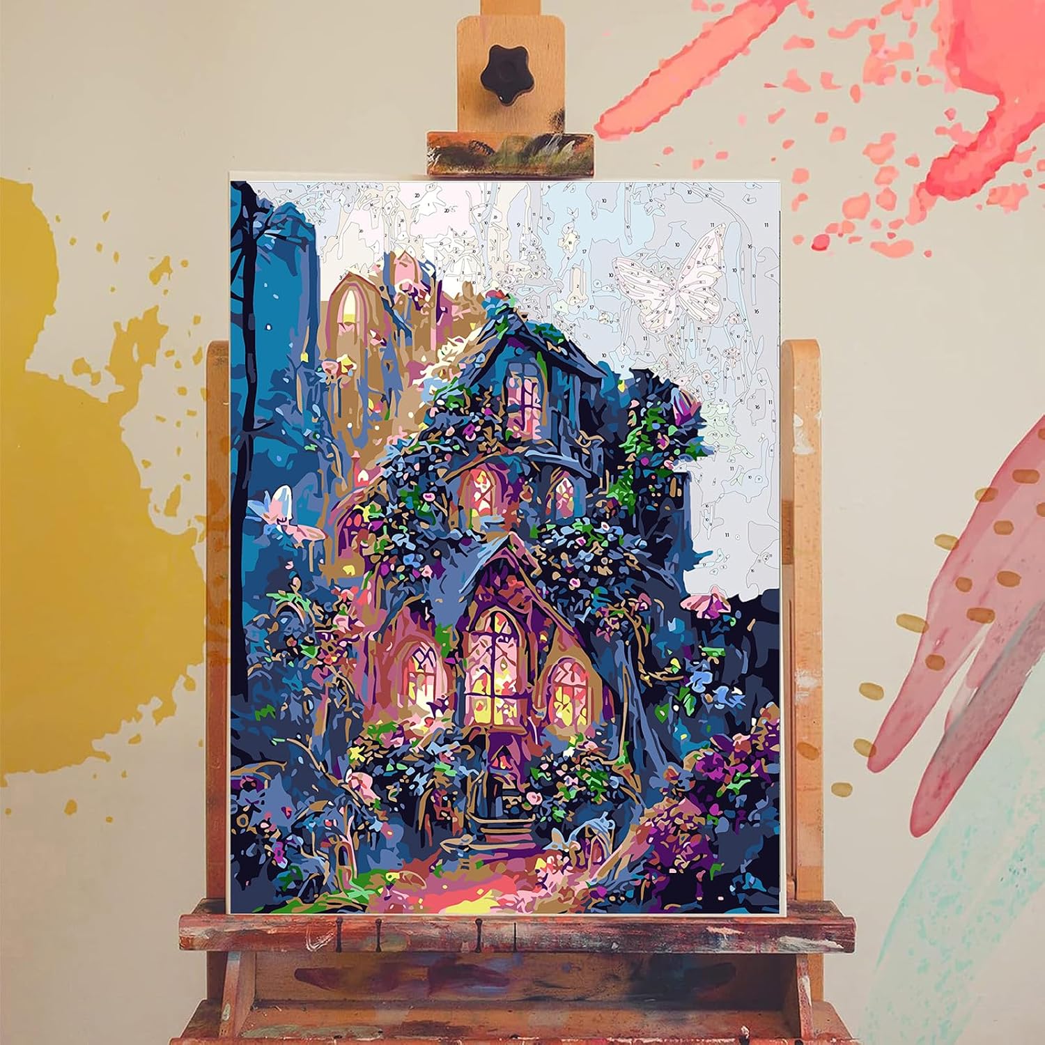 Detalle 2 de DIY Paint by Numbers for Adults Fantasy Castle Oil Painting Kit (12x16 in, unframed) with acrylic pigments