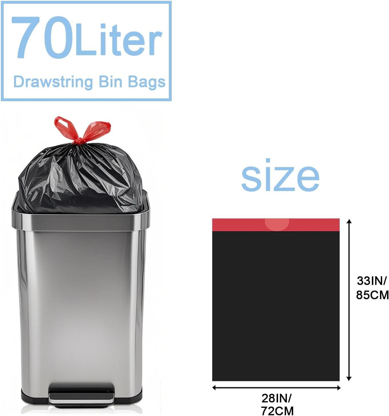 Thumbnail 3 de XIYOO Black Strong 70L Bin Bags with Drawstring – 30 Count