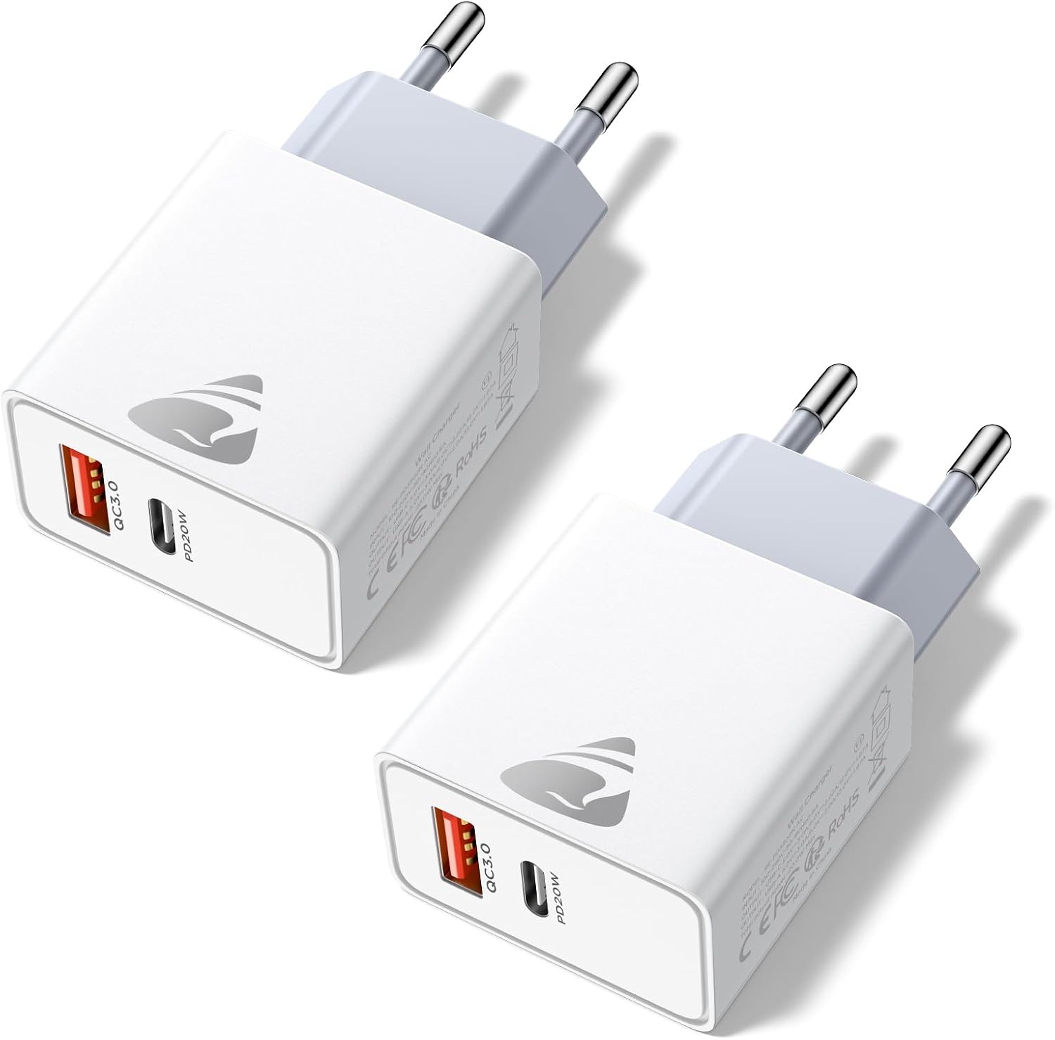 Detalle de Caricatore USB C, 2 Pezzi: 20W PD3.0 + QC3.0, Spina Tipo C – Alimentatore Multiplo per Casa, Ufficio e Viaggio