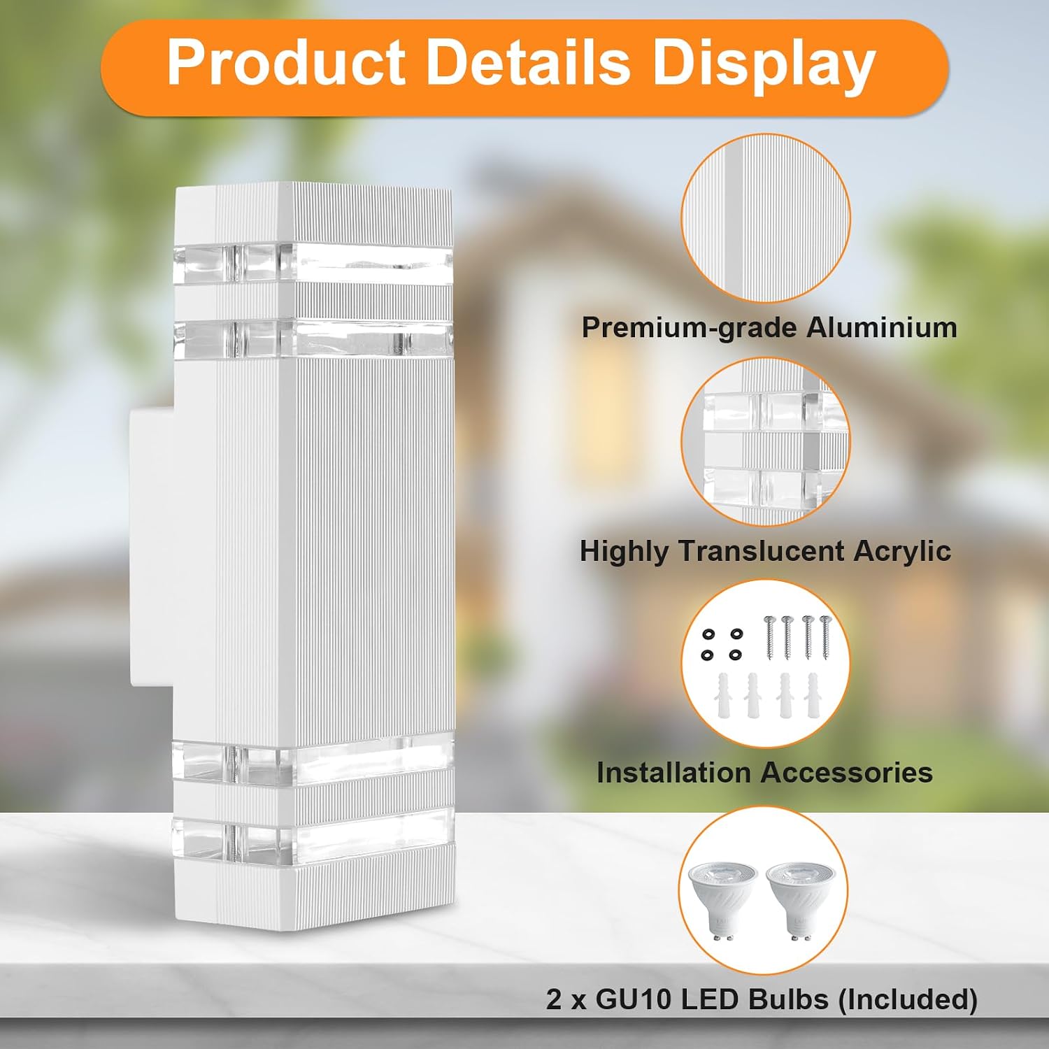 Detalle de CELAVY Outdoor Wall Lights: Mains-Powered Up/Down GU10 Exterior Sconce (IP65) in White