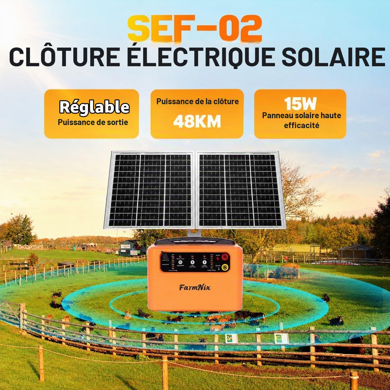 Detalle de Elektrisch schrikdraadapparaat op zonne-energie, tot 48 km, 1,5 J en 15 W