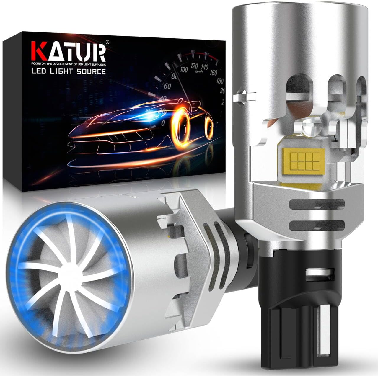 Detalle de KATUR Lampadina LED W16W 700% Luminosità con Ventola di Raffreddamento ad Alta Velocità – Set da 2