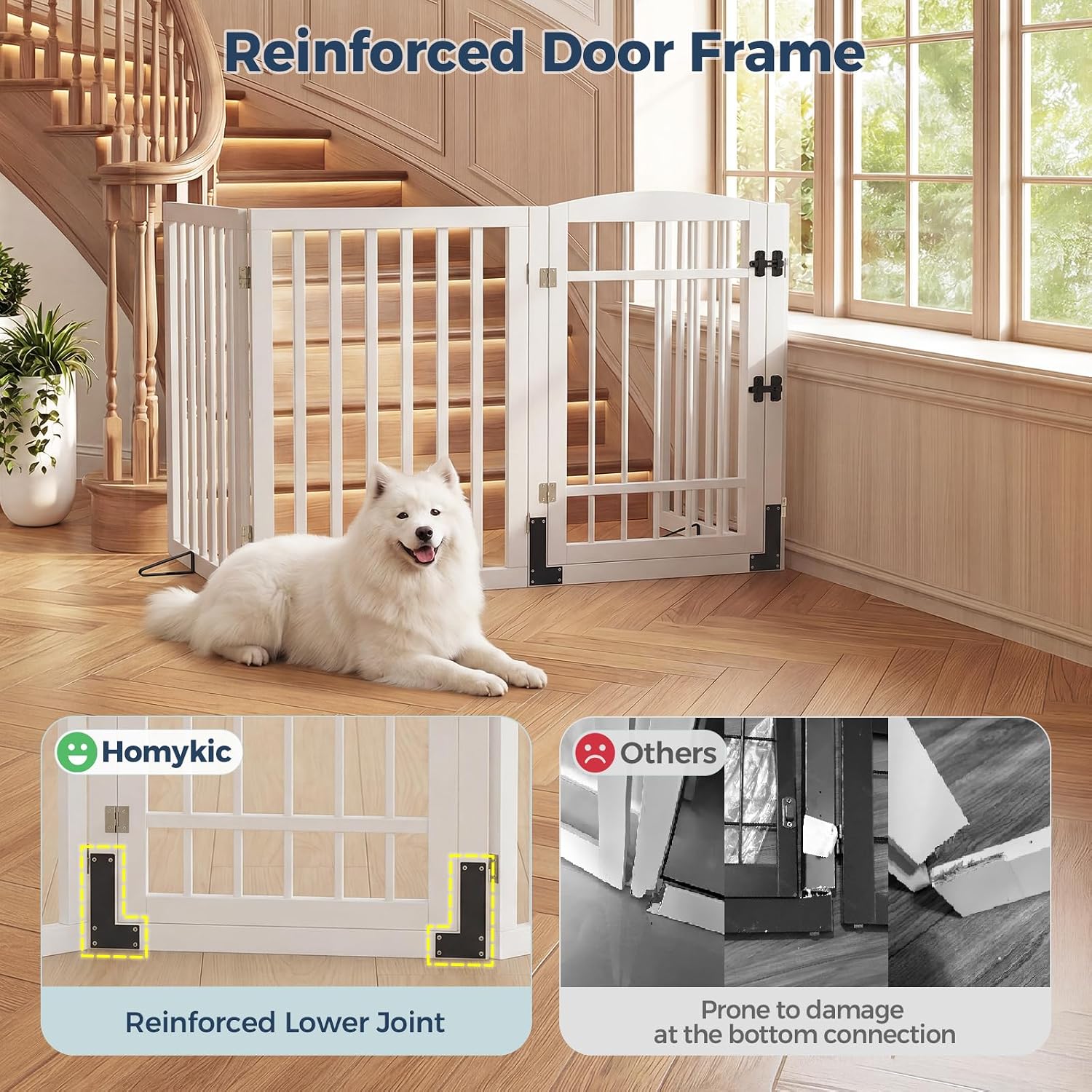 Detalle de Homykic HK-ZWL4P-30IN-WH Bamboo Dog Gate with Door, 30-Inch, White