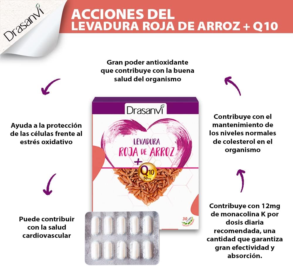Detalle 2 de DRASANVI Levadura Roja de Arroz con Coenzima Q10 30 cáps.