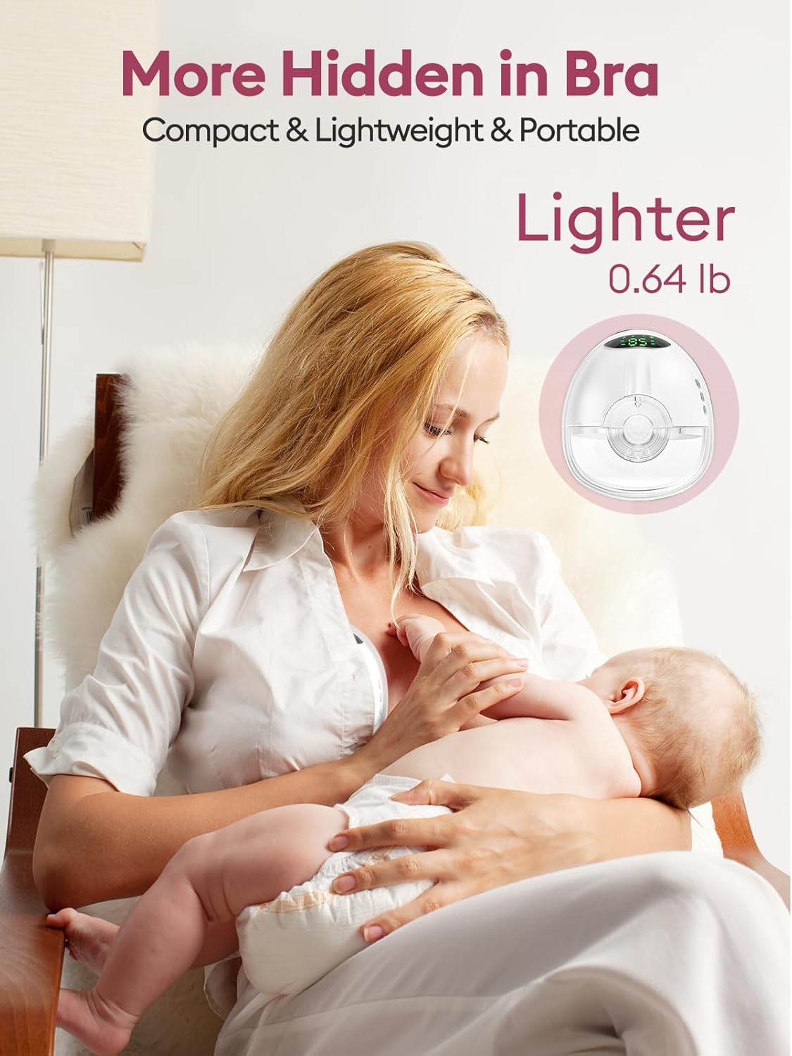 Detalle de Lulia Wearable Hands Free Breast Pump with 4 Modes, 9 Levels & 6oz Large Capacity (17/19/21/24mm flanges included)