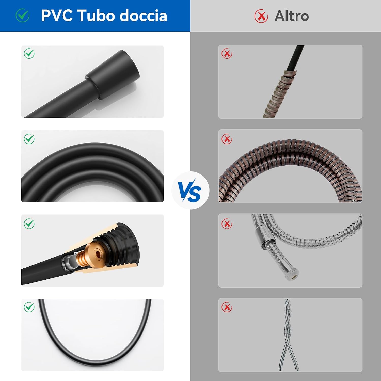 Detalle de Auralum Saliscendi Doccia in Acciaio Inox 70 cm con Soffione Multifunzione e Tubo 150 cm