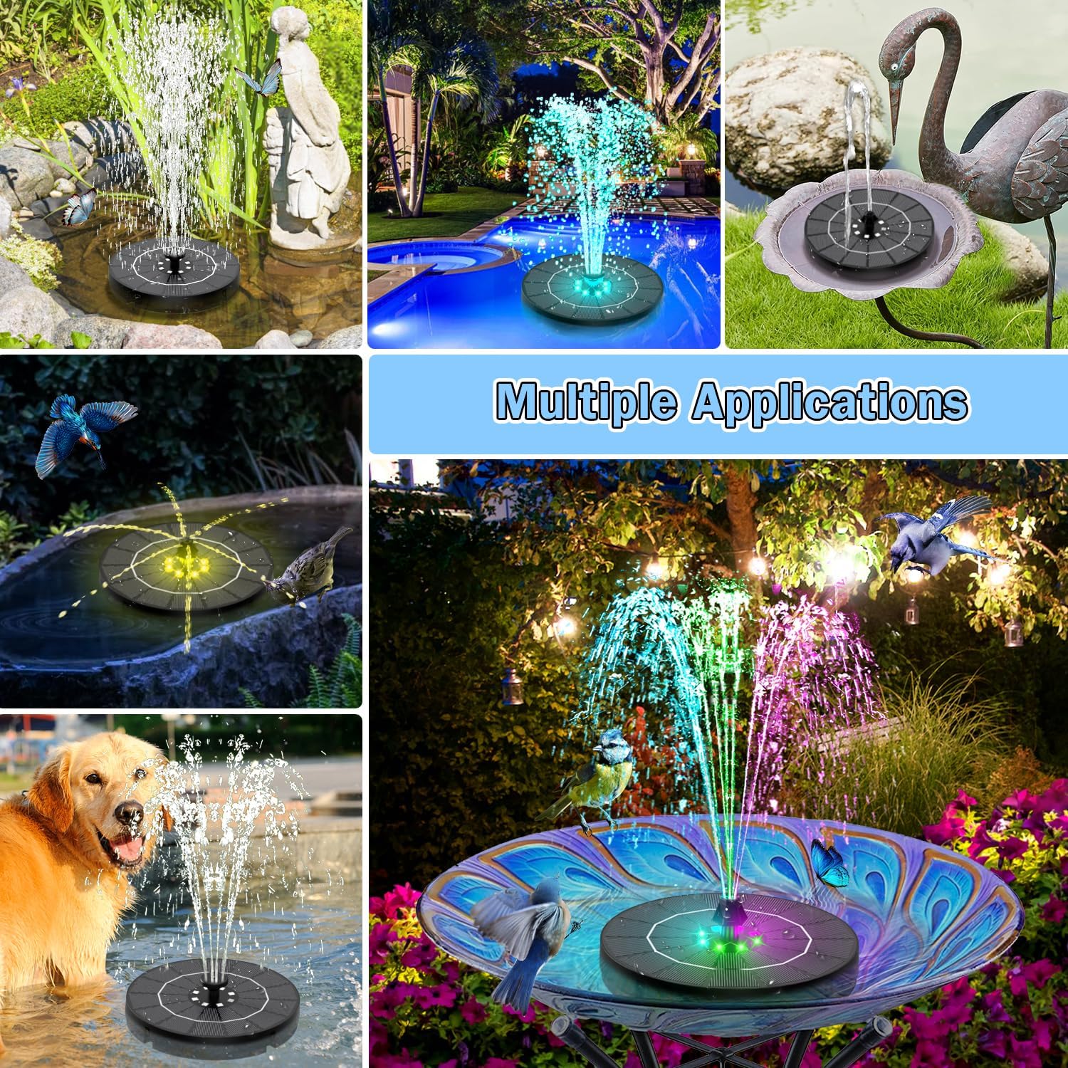 Thumbnail 5 de SZMP Solar Springbrunnen 3.5W – Upgraded Solar Teichpumpe mit 8 LEDs und 8 Düsen