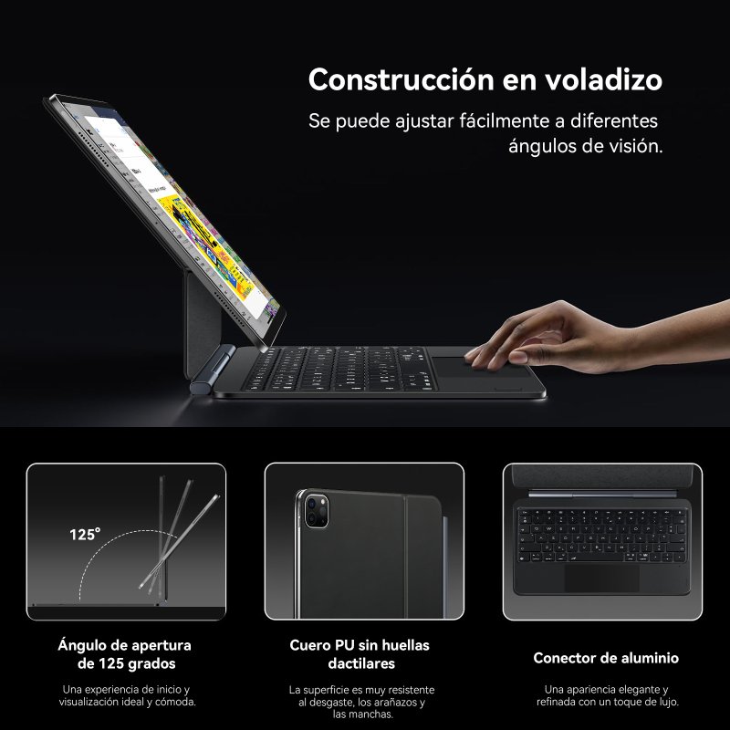 Thumbnail 1 de Funda con teclado mágico Vanwind para iPad Pro 11" (2024 M4) y 11" (2025 M5) con trackpad – Negro faux