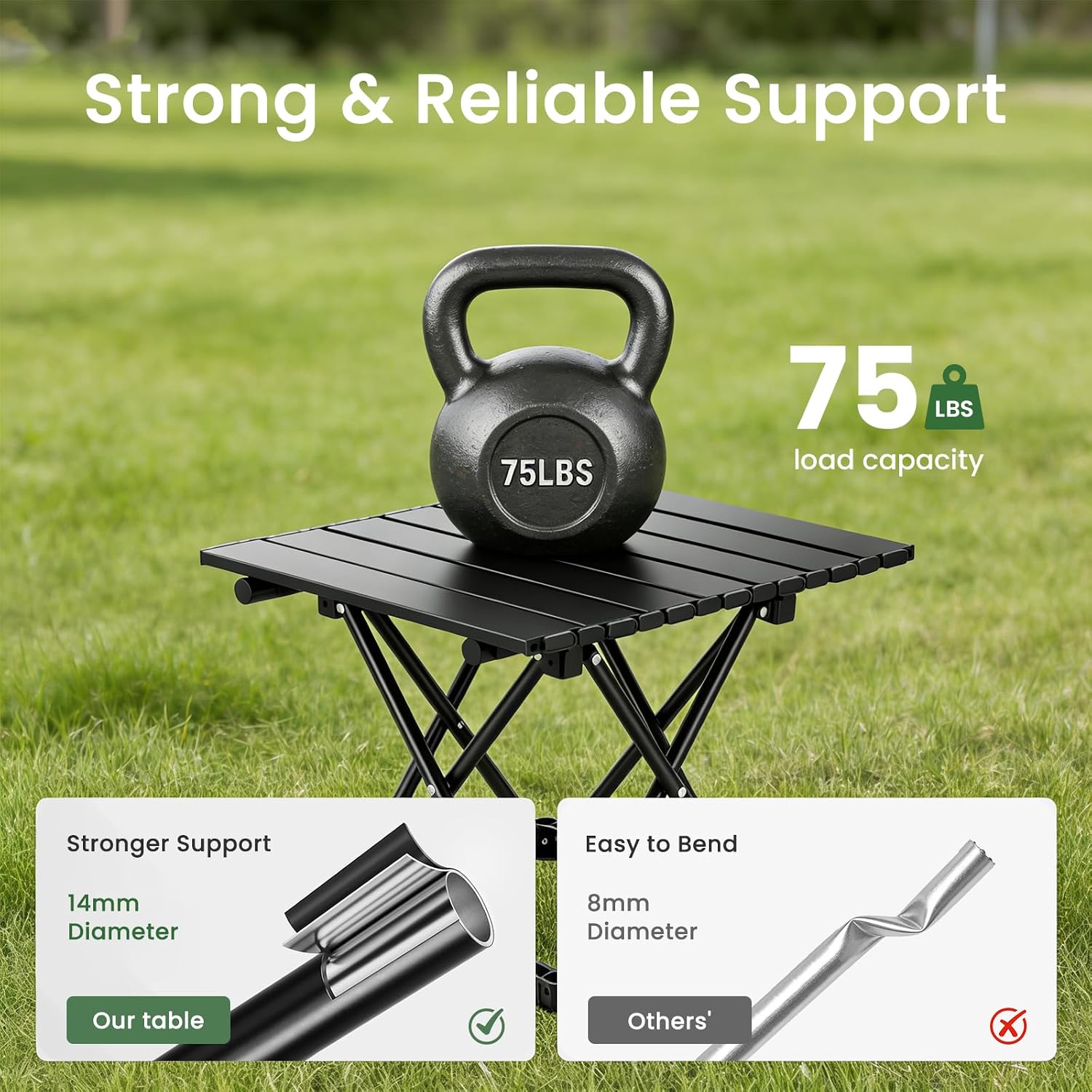 Thumbnail 2 de hediya 2 Pack Portable Folding Camping Tables - Ultralight, 16.5 x 13.9-Inch, 11.5-Inch High, with Carry Bag (Black-S)