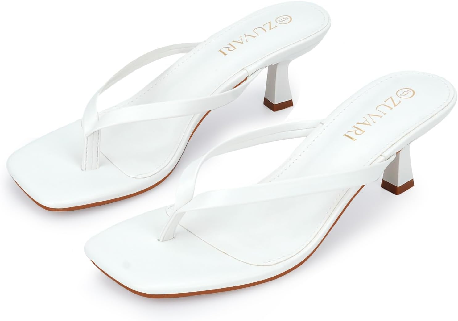 Thumbnail 4 de ZUVARI Kitten Heels for Women: Square Toe Flip Flop Style, 2.16 Inch, Slip-On Dressy Summer Heeled Sandals