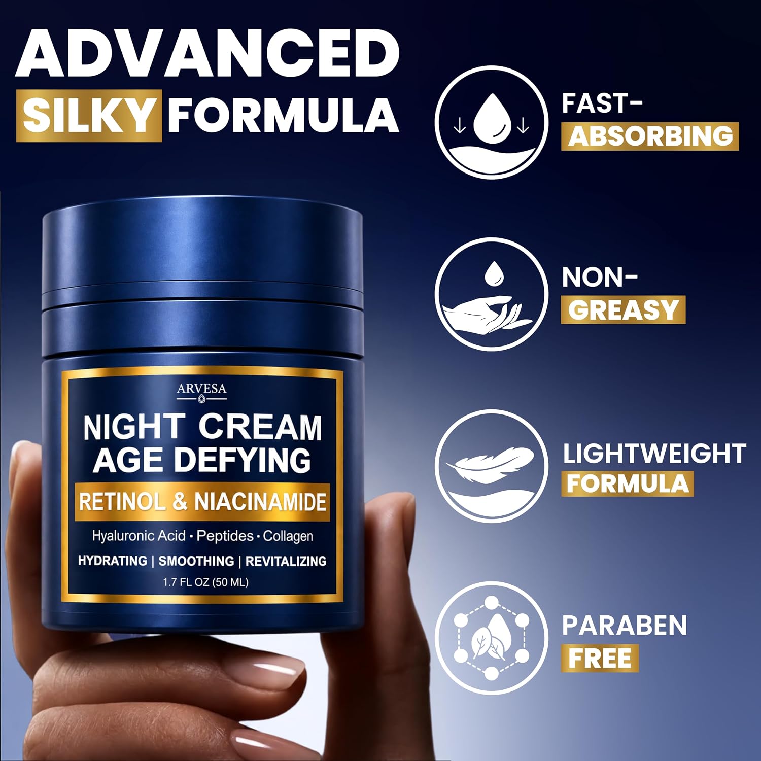 Detalle 2 de Arvesa WKQ1 Night Cream for Face and Neck with Retinol, Niacinamide and No Fragrance