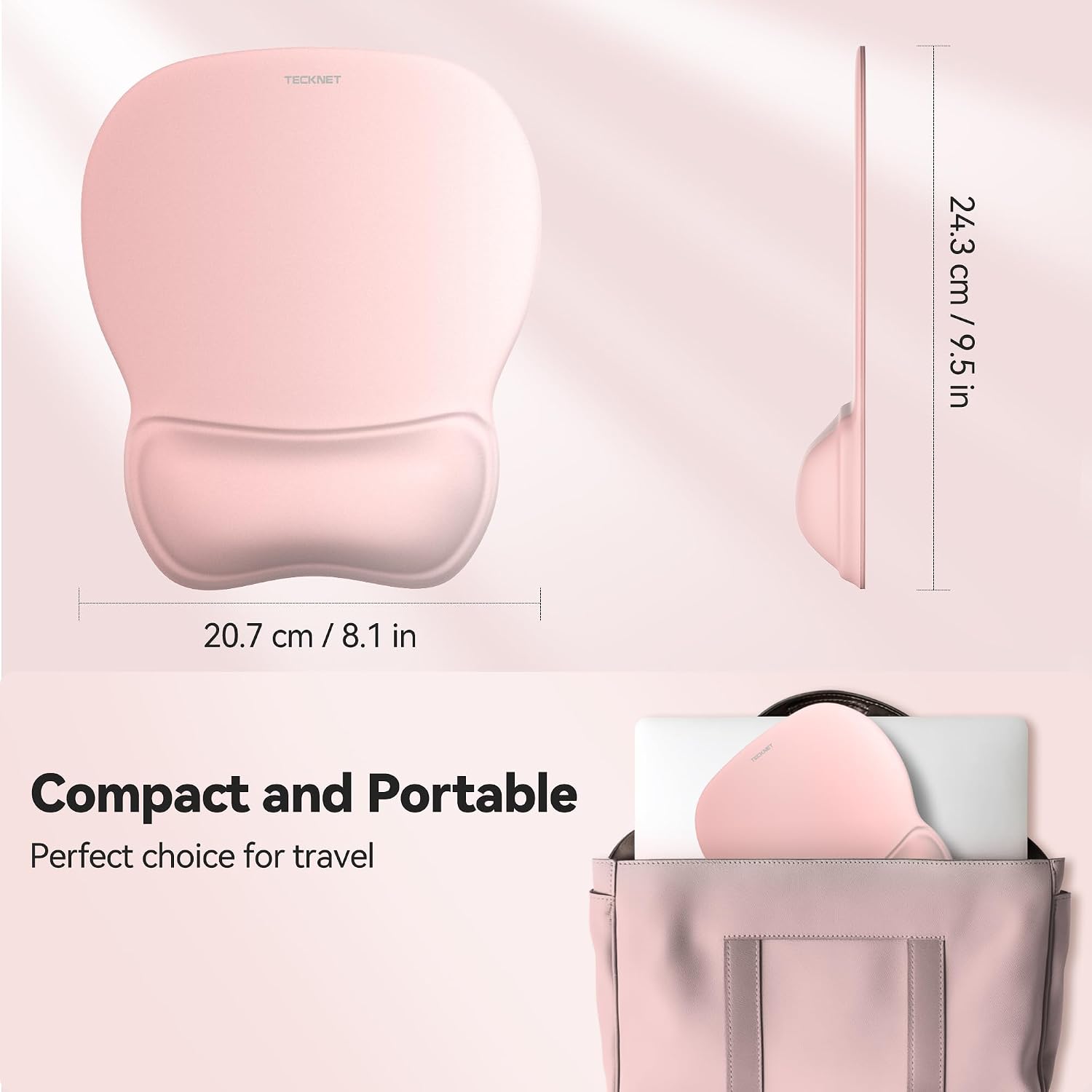 Detalle de TECKNET Gel Ergonomic Mouse Pad with Wrist Rest, Pink, Non-Slip PU Base