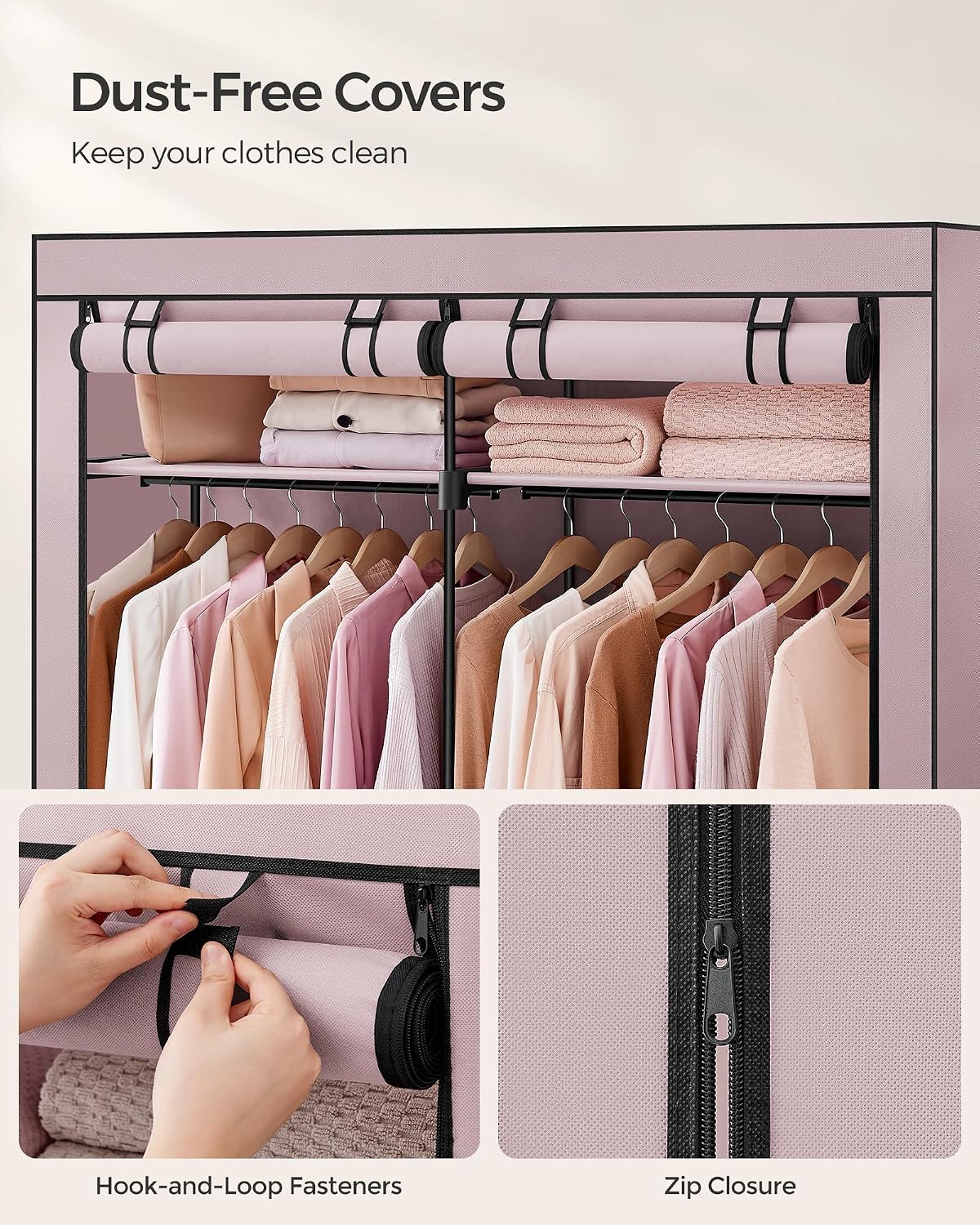 Detalle 1 de SONGMICS RYG002P02 Portable Fabric Wardrobe, 140 x 43 x 174 cm, Lavender Violet
