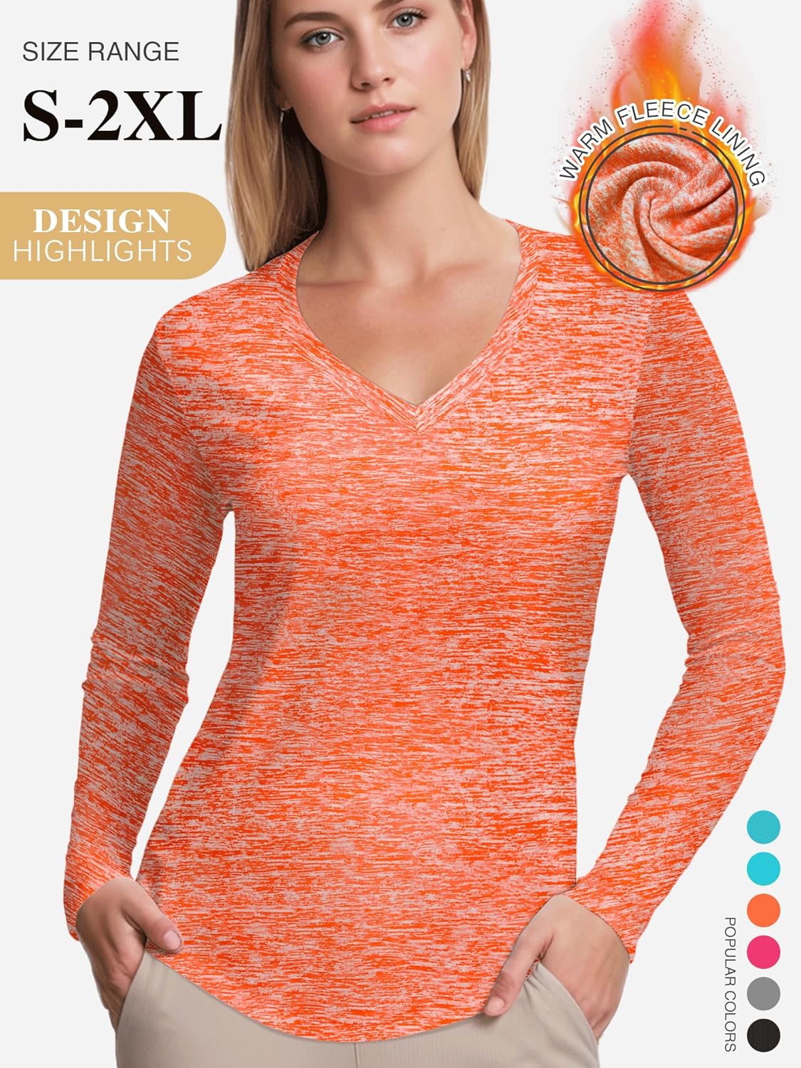 Thumbnail 2 de Sportshirt Damen Langarm mit V-Ausschnitt UPF 50+ - Flauschiges Innenfutter, atmungsaktiv, 4-Wege-Stretch