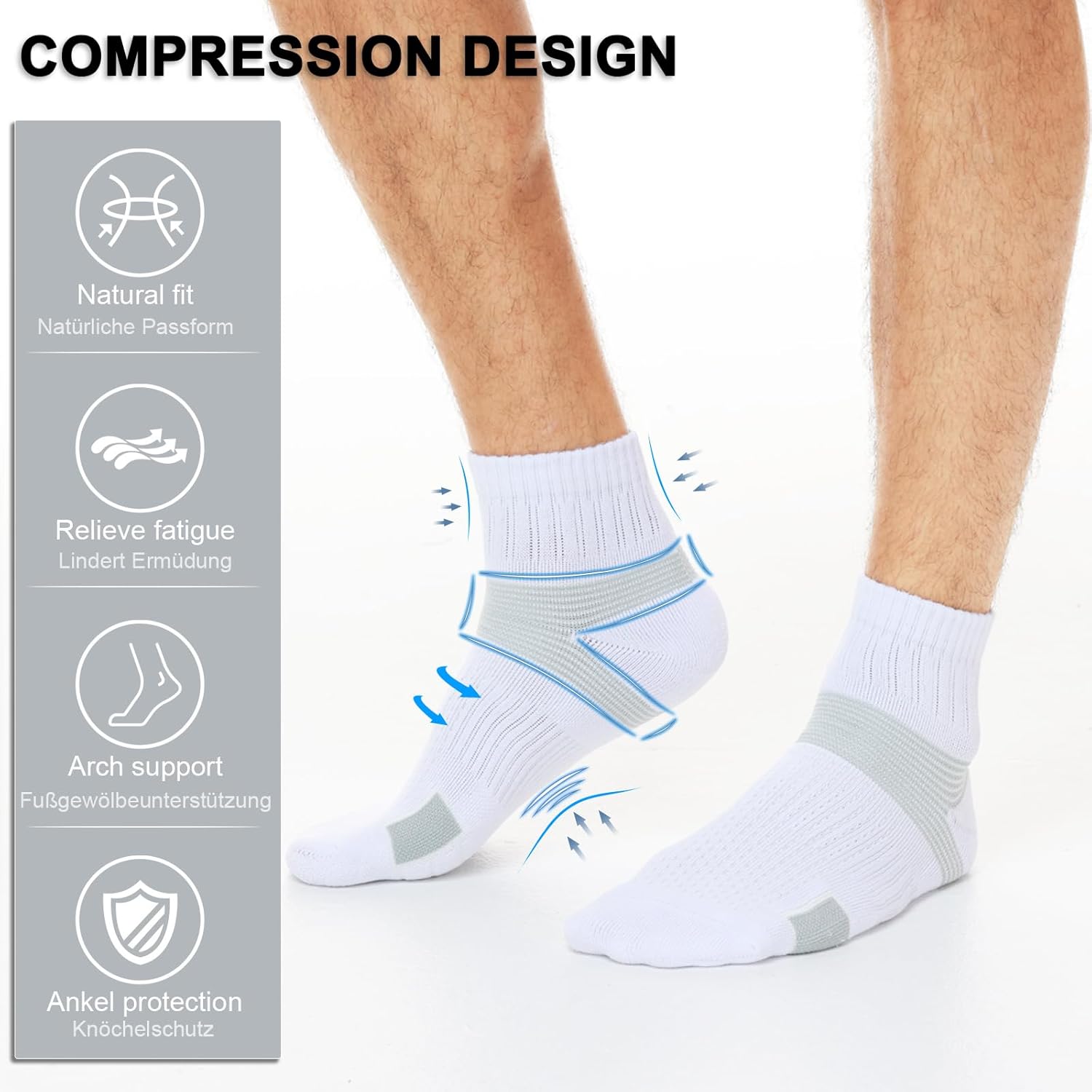 Thumbnail 3 de PERMANENTLY001 6-Paar Knöchel-Kompression Sportsocken – gepolstert, rutschfest und atmungsaktiv