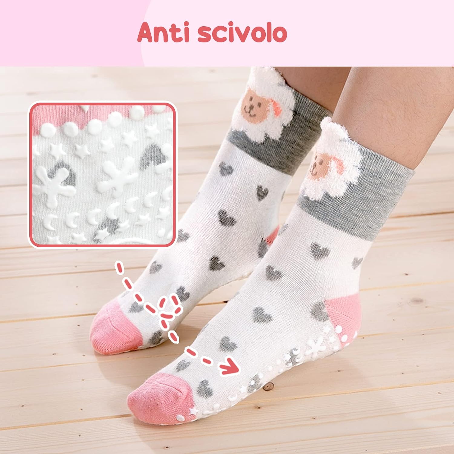 Thumbnail 3 de PUTUO calzini antiscivolo per bambina e ragazzi con motivi animali, 5 paia (taglia 20-38)