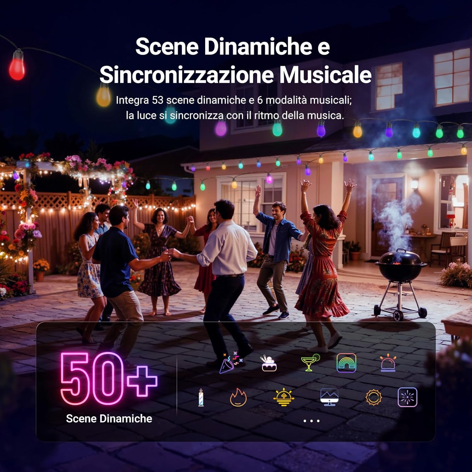 Thumbnail 2 de NEEWER catena luminosa esterni 48ft RGBW smart (IP65) con app AI, controllo Alexa/Google e 15 lampadine – NR01