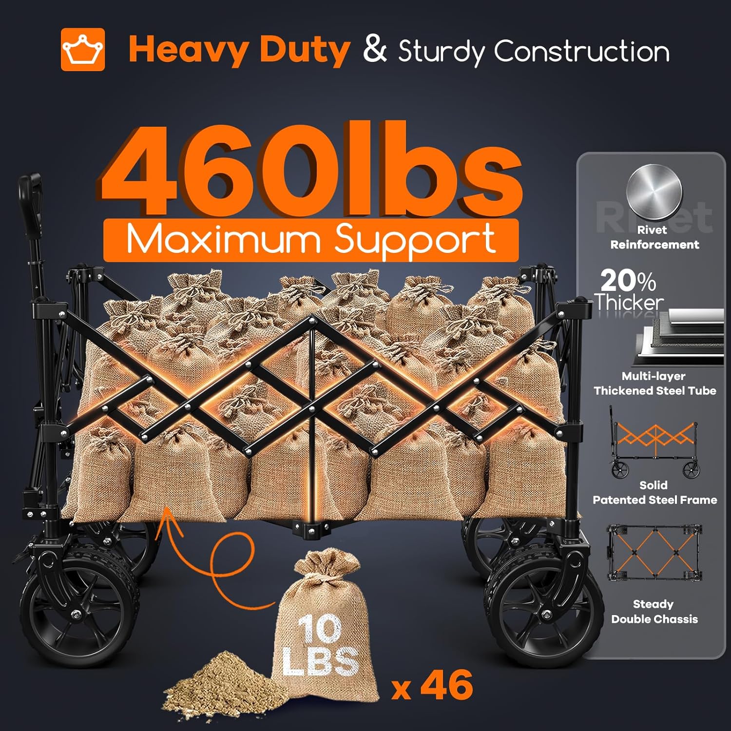 Detalle de Originsure HQ3001 220L Folding Wagon Cart with 7-Inch All-Terrain Wheels