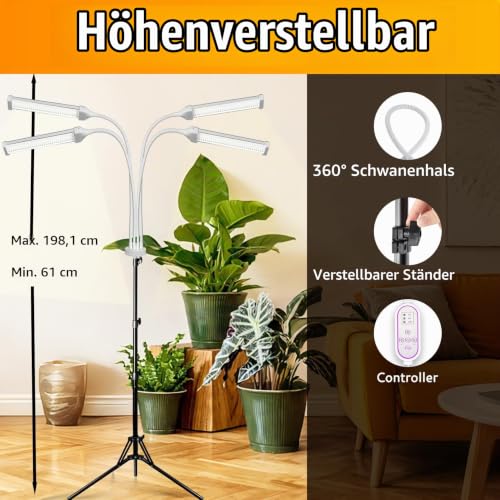 Thumbnail 4 de Secefeao Stand-1 LED-Pflanzenlampe mit Vollspektrum, Doppelkopf und Timer