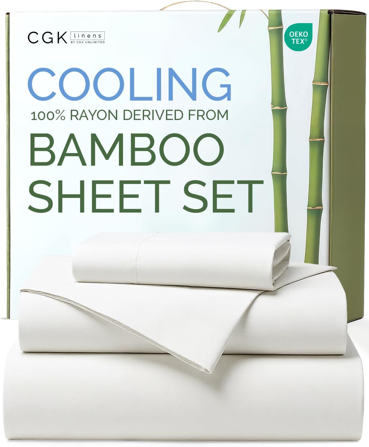 Detalle de Bamboo Sheets Twin Size: 100% Rayon Derived From Bamboo Cooling Set (1 Flat, 1 Fitted, 1 Pillowcase) – Ultra-Soft, Breathable Hotel-Luxury Bedding