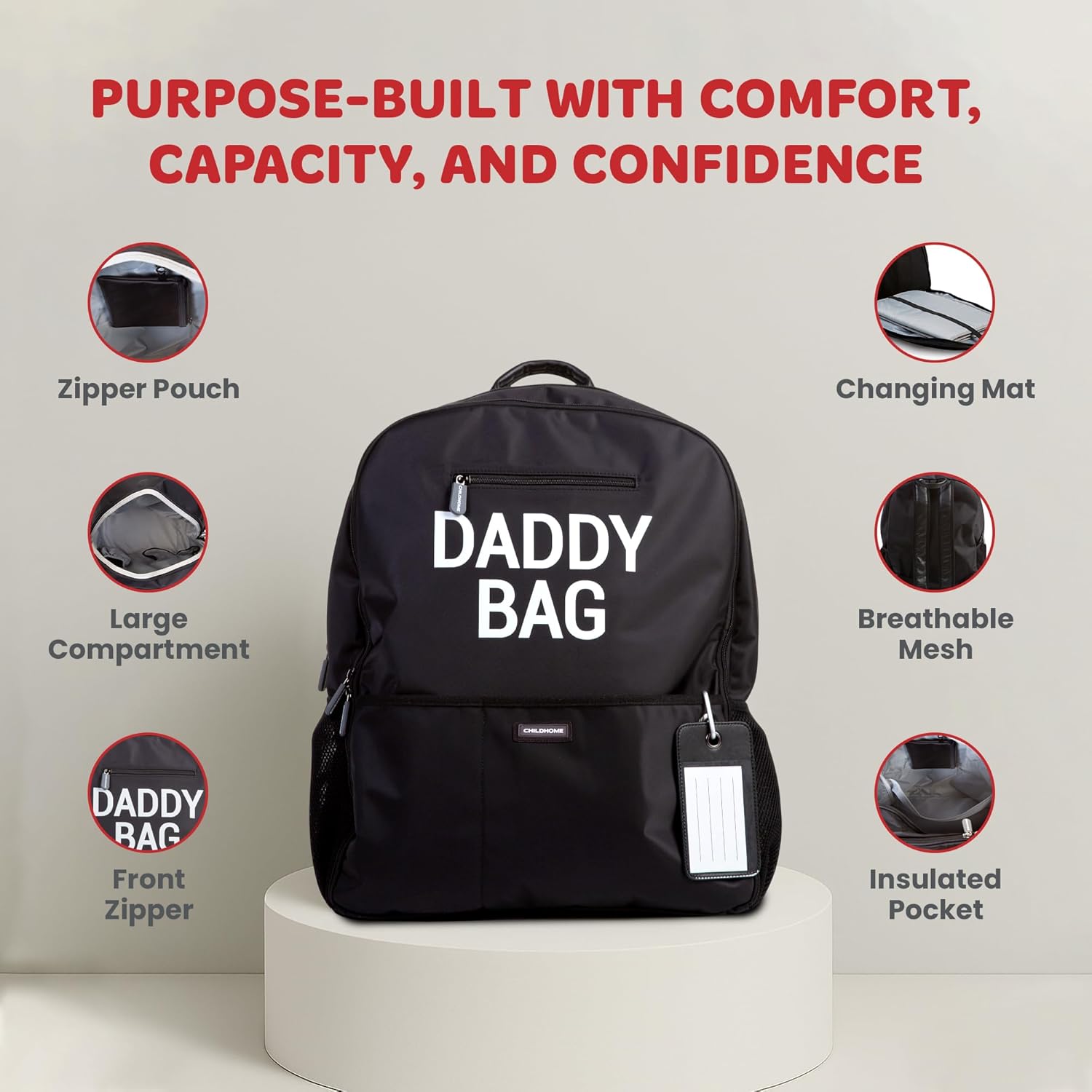 Thumbnail 4 de CHILDHOME Sac À Dos À Lange – Sac Voyage 35 L Noir, grande contenance, design belge