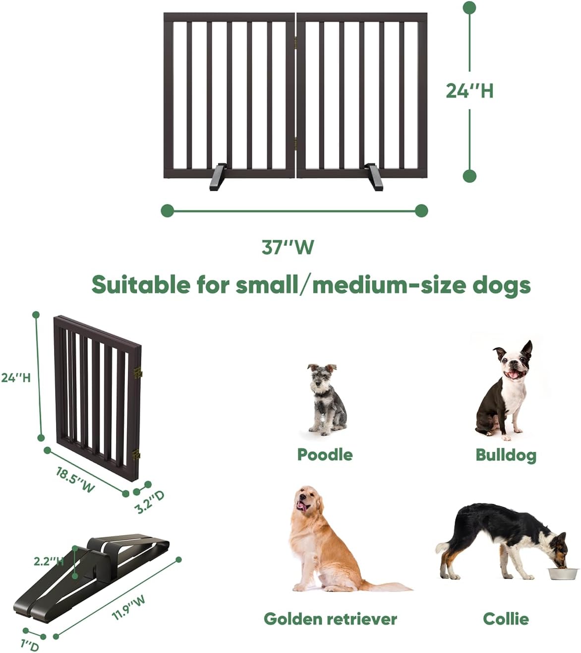 Thumbnail 1 de Algherohein Dog Gates for Doorways – Foldable Indoor Gate (2 Panels) in Brown